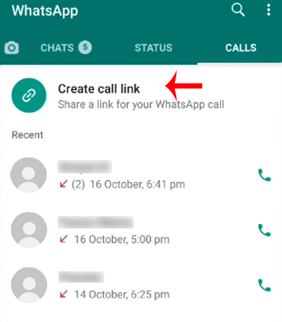 How to Create Call Link on WhatsApp Step 2