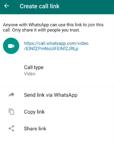 How to Create Call Link on WhatsApp Step 3