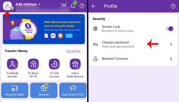 How to change PhonePe Old password Step 2