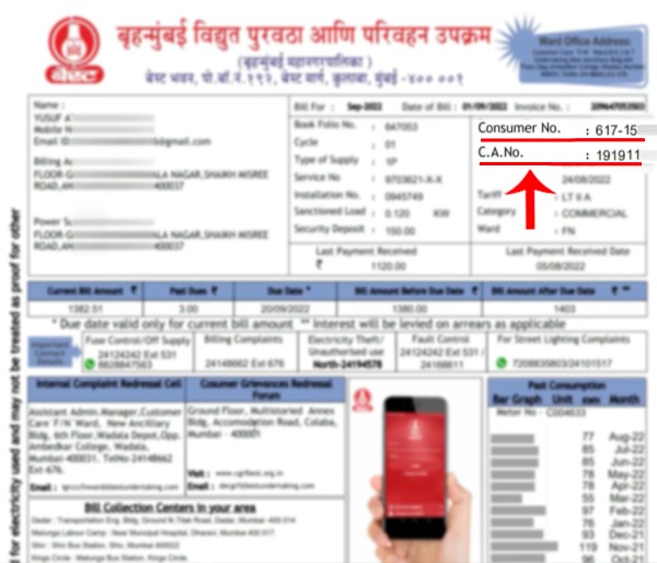 BEST Electricity Bill Par Consumer number or CA number Location