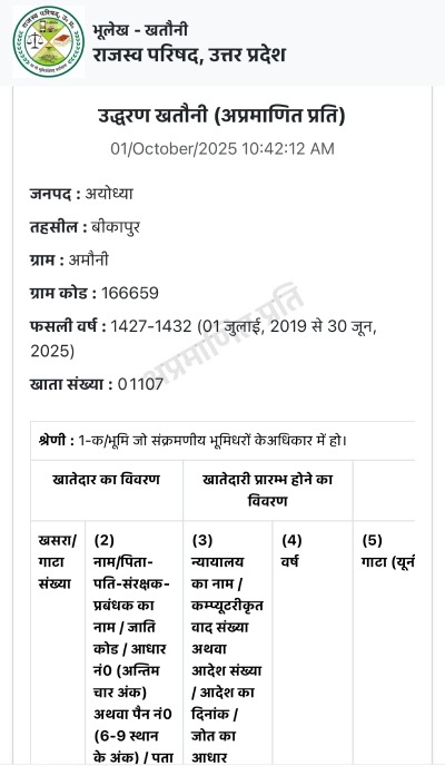 UP Khatauni Kaise Nikale Step 6