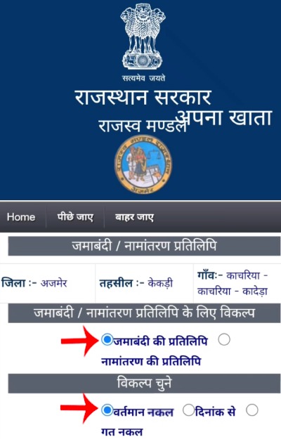 Rajasthan Jamabandi Online Check Step 4